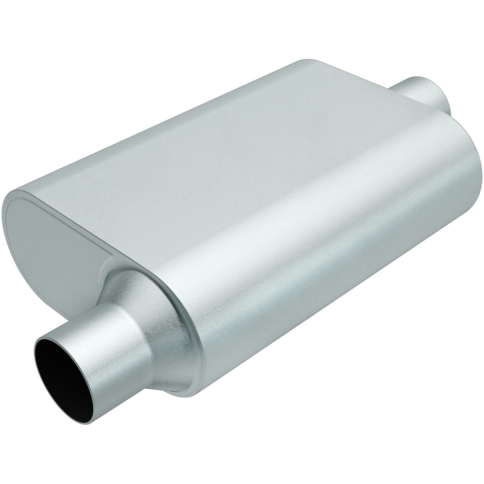 MagnaFlow Performance Exhaust R23041 Rumble Aluminized Muffler with 3 Inch Offset Inlet and Center Outlet, 13 x 4.25 x 9.5 Inches Oval Body
