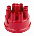 Mallory 209M Distributor Cap for V8 Engines with Brass Socket Terminals, Red Plastic, Non-Vented, Clamp Down