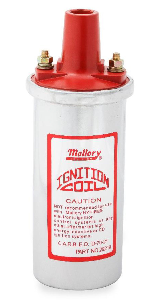 Mallory 29219 Chrome Canister Style Ignition Coil with Oil Filled Design and 40,000V Output