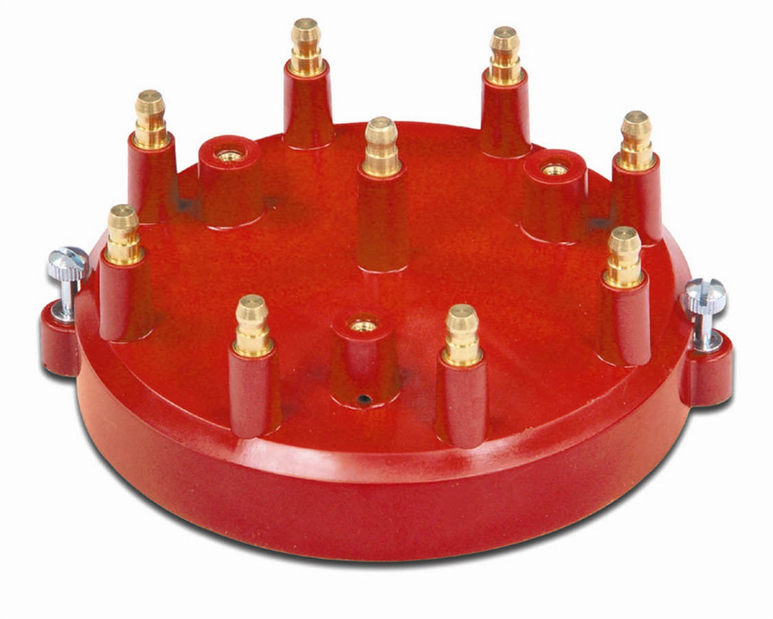 Mallory Distributor Cap Part Number 29745 for HEI Style Terminals, Brass Terminals, Red Plastic, Non-Vented, Fits Mallory Billet Comp 81-84, Comp 9000 85-99, Super-Mag 2-6, 10, SprintMag II, Crank Trigger V8 Engines