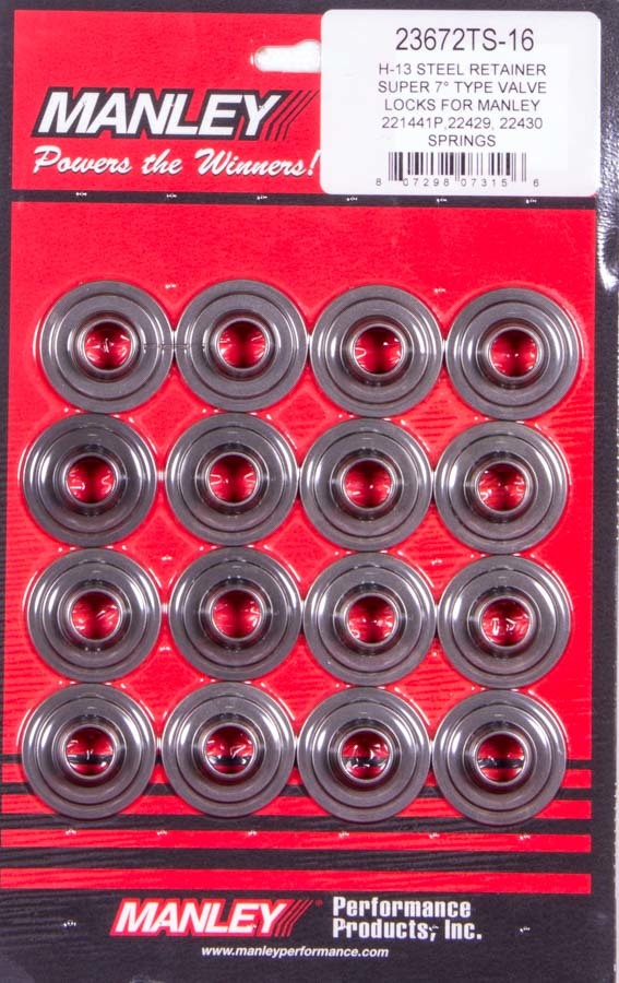 MANLEY Super 7 H-13 Lightweight Valve Spring Retainers for Dual Spring Applications, 1.125 Inch OD, Steel, Natural Finish, Set of 16