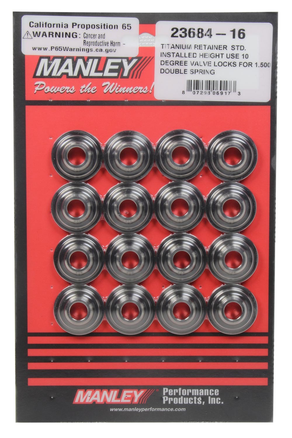 Manley 23684-16 1.500 Inch Titanium Valve Spring Retainers, 10 Degree, Dual Spring