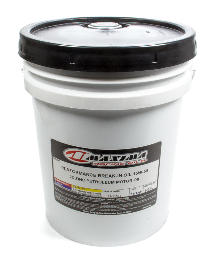Maxima Racing Oils 39-11505 15W50 Performance Break-In Oil, High Zinc, Conventional, 5-Gallon Bucket