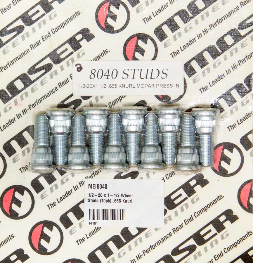 Moser Engineering 8040 1/2-20 x 1-1/2 Inch Wheel Studs with Zinc Oxide Coating, Set of 10