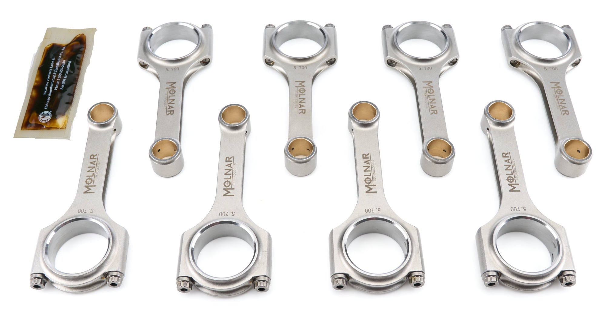 Molnar Technologies CH5700GAEB-SS8-A 5.700-Inch H-Beam Connecting Rod Set for Small Block Chevy with ARP2000 Bolts