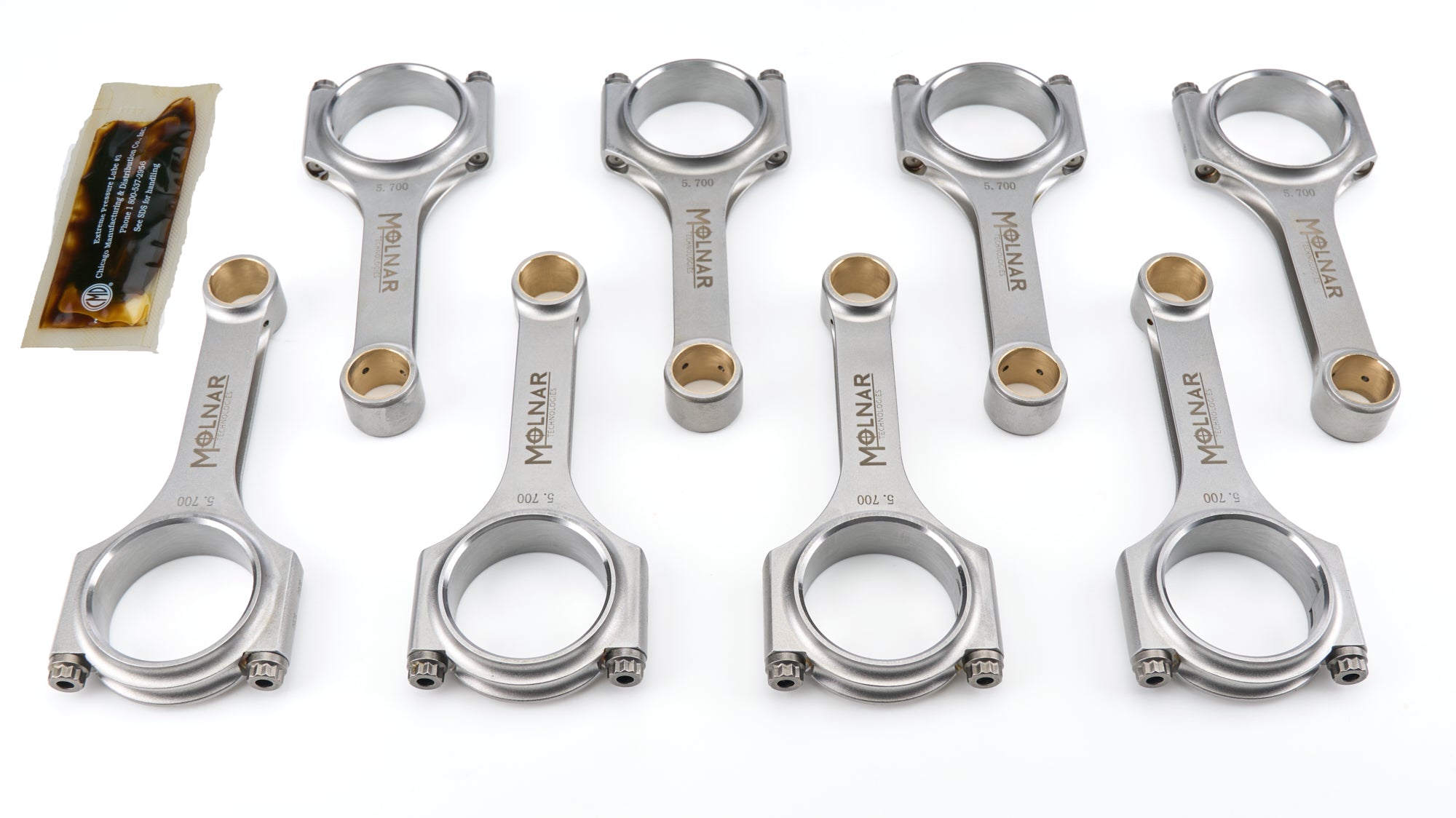 Molnar Technologies CH5700NLB-L8-A 5.700 Inch H-Beam Connecting Rod Set for Small Block Chevy