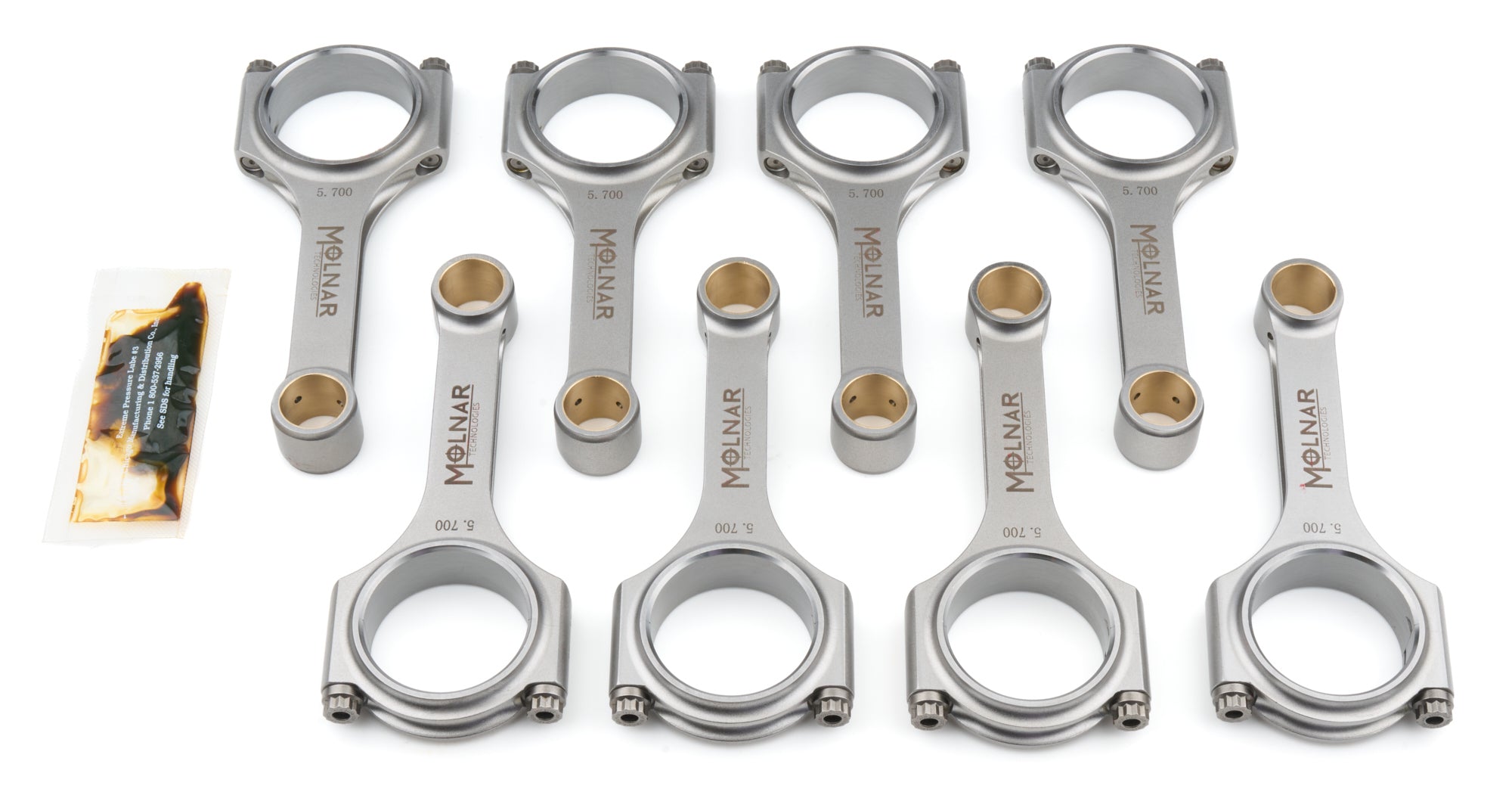 Molnar Technologies CH5700NLB-M8-A 5.700 Inch H-Beam Connecting Rod Set for Small Block Chevy with ARP2000 Bolts