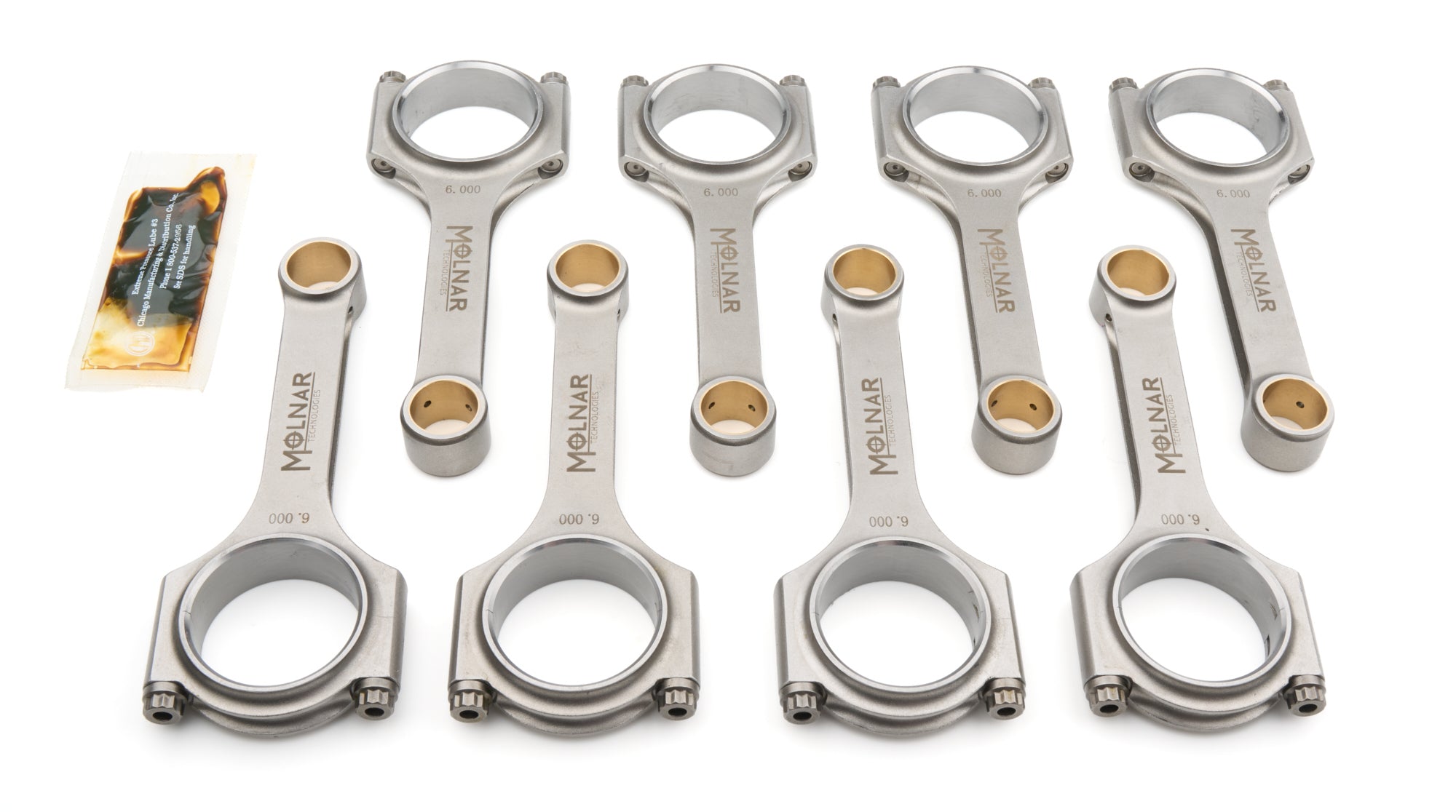 Molnar Technologies CH6000LLB-L8-A 6.000 Inch H-Beam Connecting Rod Set for Small Block Chevy with ARP2000 Bolts