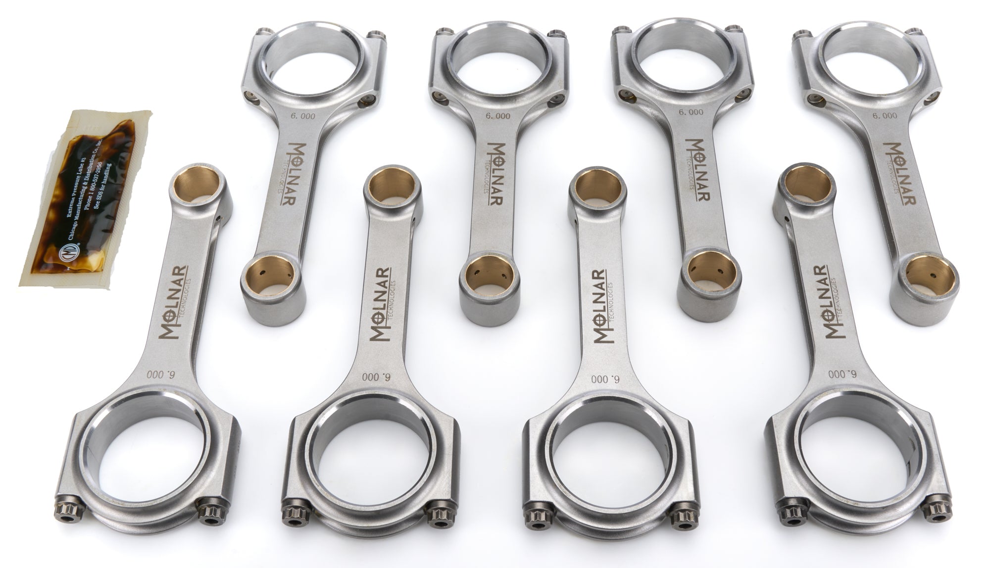 Molnar Technologies CH6000LLB-M8-A 6 Inch H-Beam Connecting Rod Set for Small Block Chevy with 3/8 Inch Cap Screws