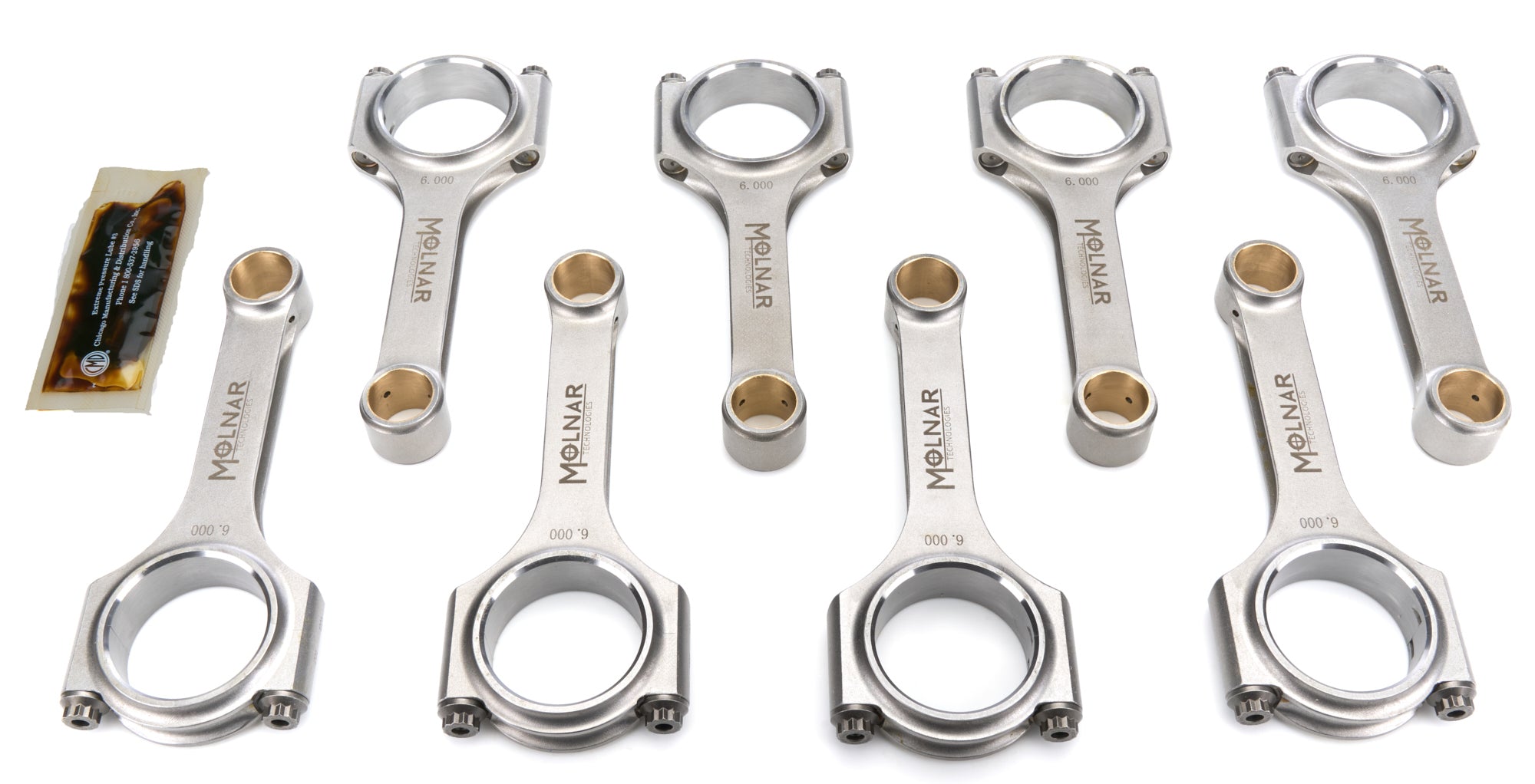 Molnar Technologies CH6000LLB8-A 6.000 Inch H-Beam Connecting Rod Set for Small Block Chevy with ARP2000 Bolts
