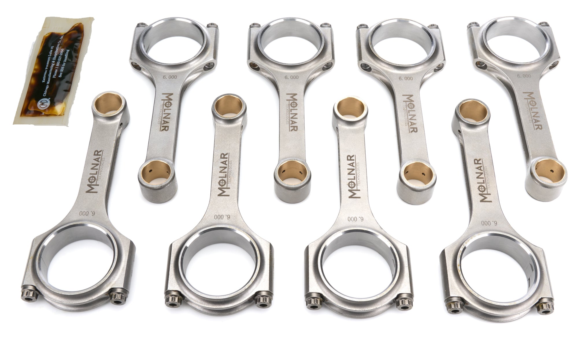 Molnar Technologies CH6000NLB-M8-A 6 Inch H-Beam Connecting Rod Set for Small Block Chevy