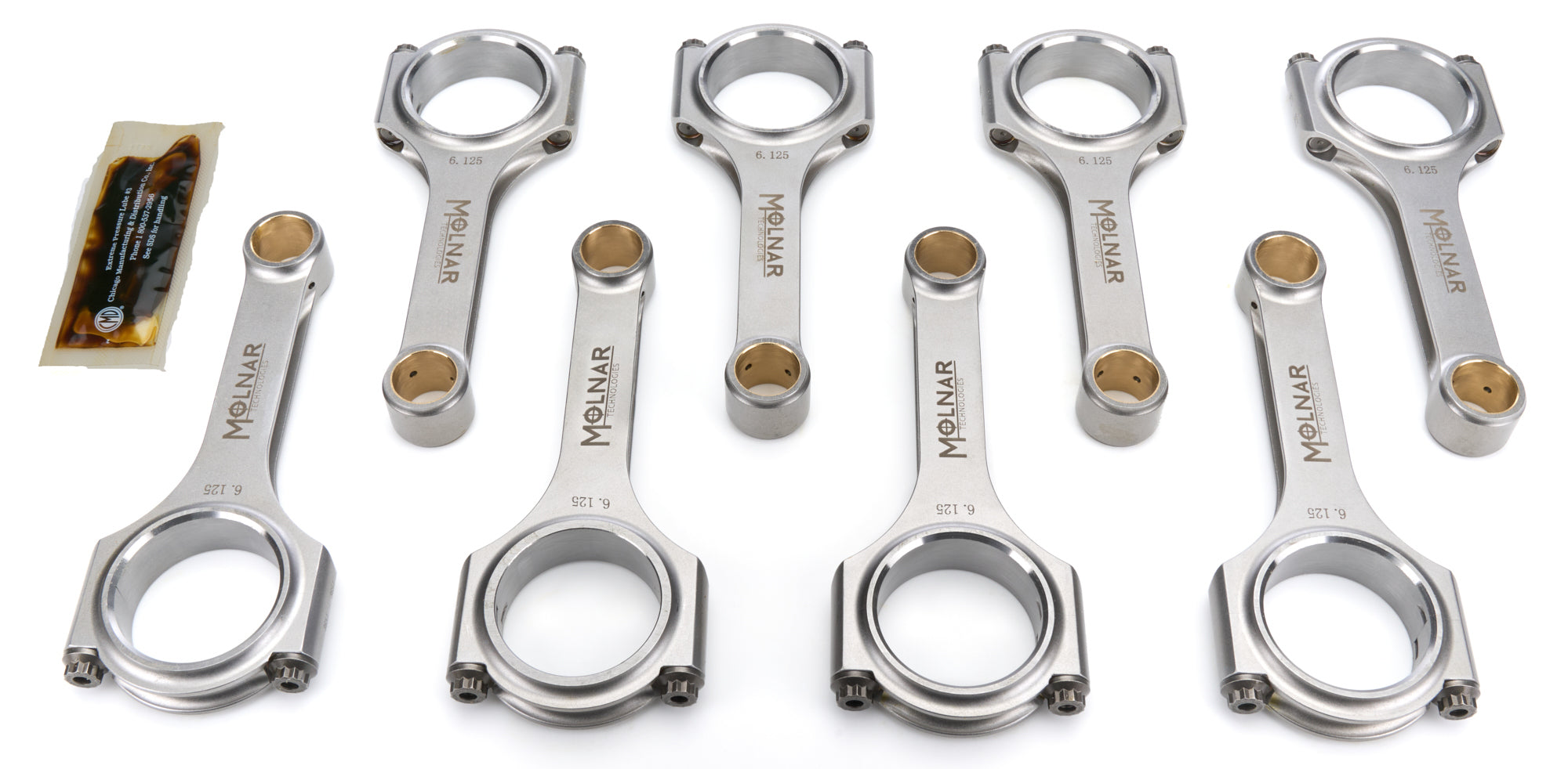 Molnar Technologies CH6125NLB-LST8-A 6.125 Inch H-Beam Connecting Rod Set for GM LS Series Engines