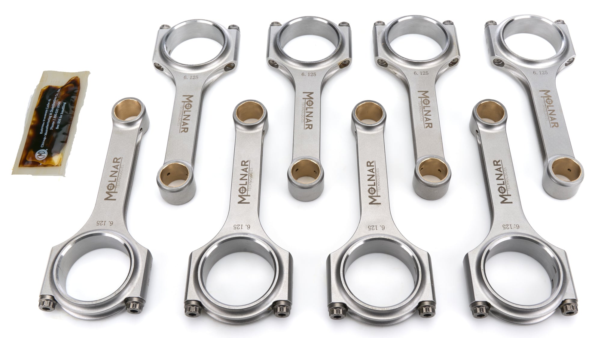 Molnar Technologies CH6125NLB-M8-A 6.125 Inch H-Beam Connecting Rod Set for Small Block Chevy with 3/8 Inch Cap Screws