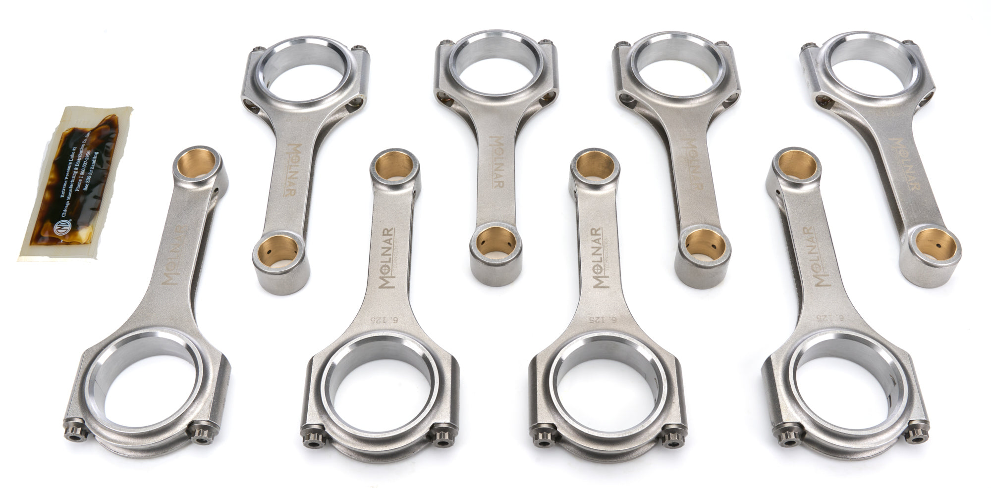 Molnar Technologies CH6125NLB-T8-A 6.125-Inch H-Beam Connecting Rod Set for Small Block Chevy with 7/16-inch Cap Screws