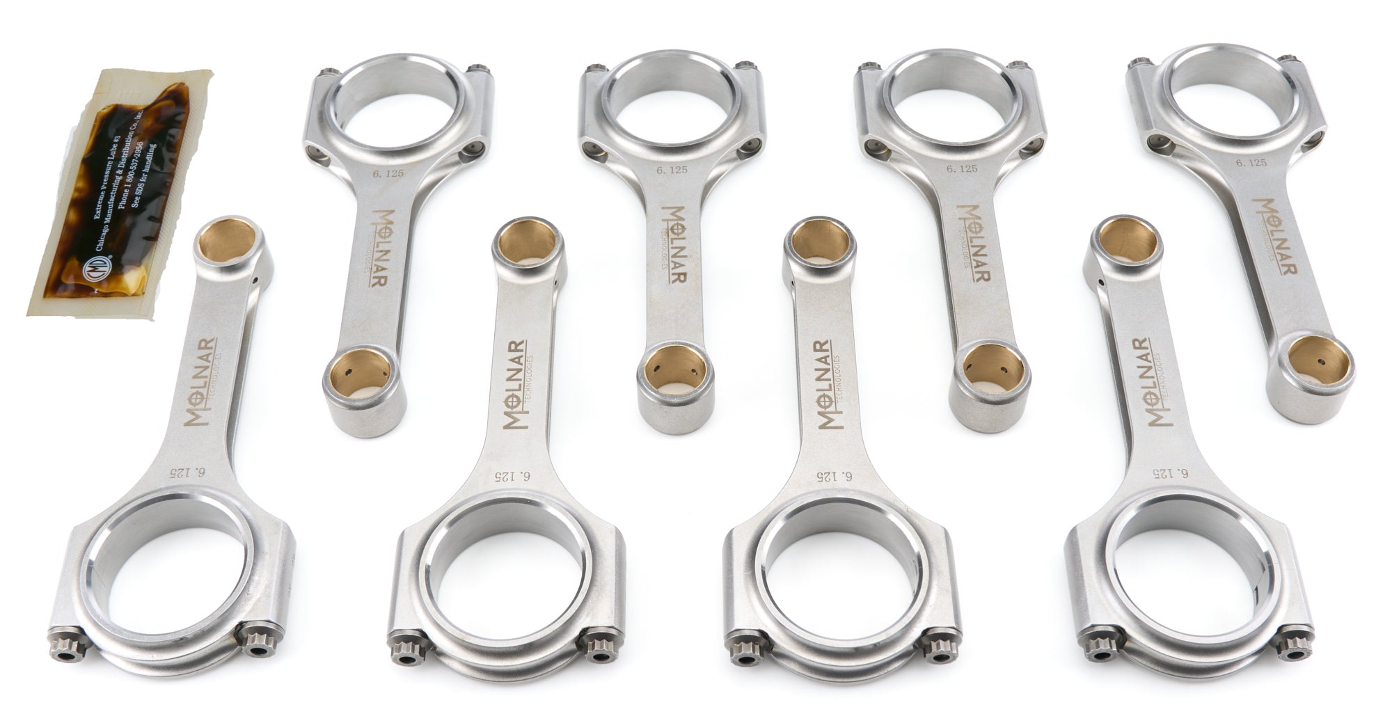 Molnar Technologies CH6125NLB8-A 6.125-Inch H-Beam Connecting Rod Set for Small Block Chevy
