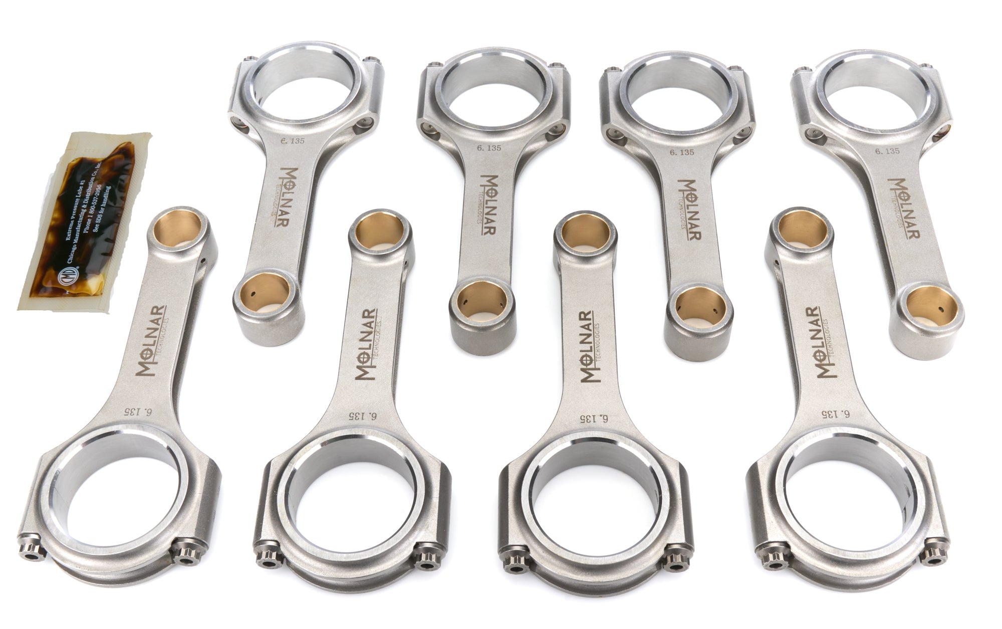 MOLNAR TECHNOLOGIES CH6135VTB-N8-A 6.135 Inch H-Beam Connecting Rod Set for Big Block Chevy