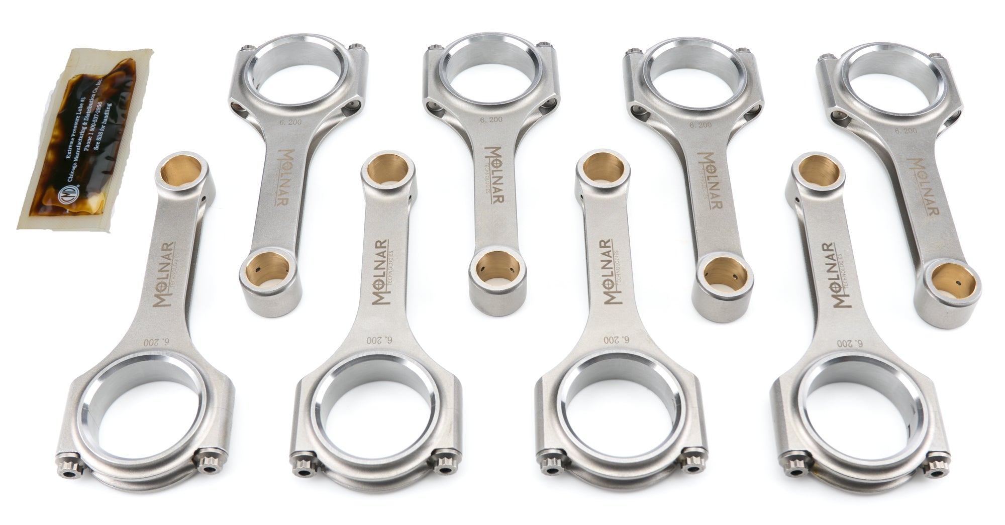 Molnar Technologies CH6200NLB-T8-A 6.200 Inch H-Beam Connecting Rod Set for Small Block Chevy