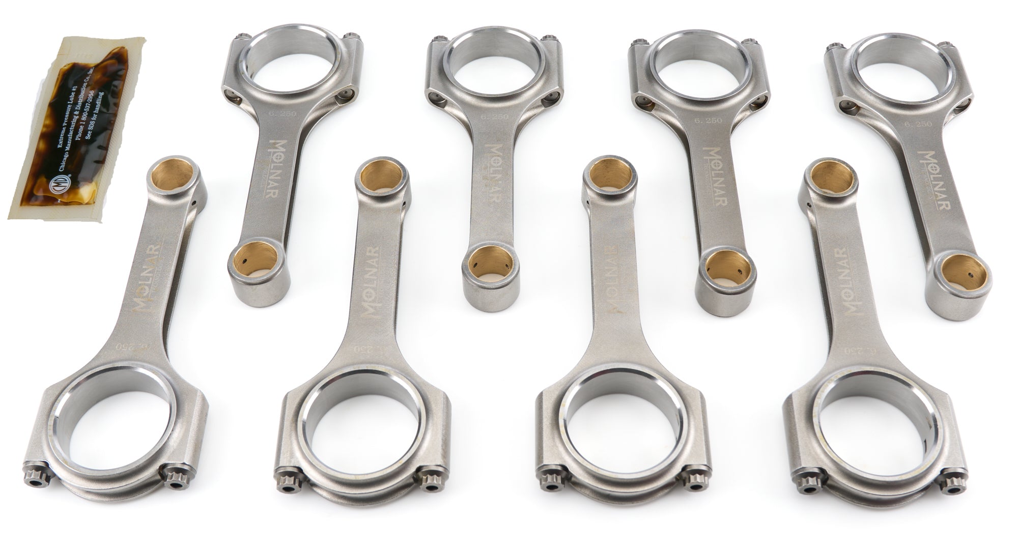 Molnar Technologies CH6250NLB8-A 6.250 Inch H-Beam Connecting Rod Set for Small Block Chevy