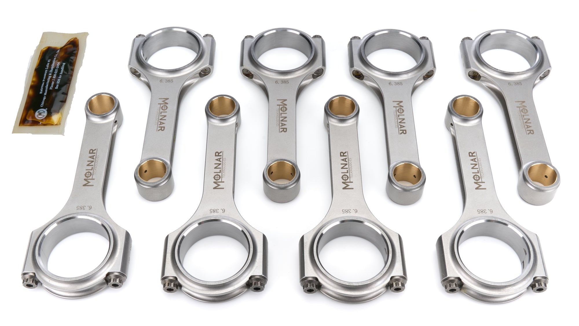 MOLNAR Technologies CH6385VTB8-A H-Beam Connecting Rod Set for Big Block Chevy, 6.385 Inch Length, Billet Steel, 7/16 Inch Cap Screws