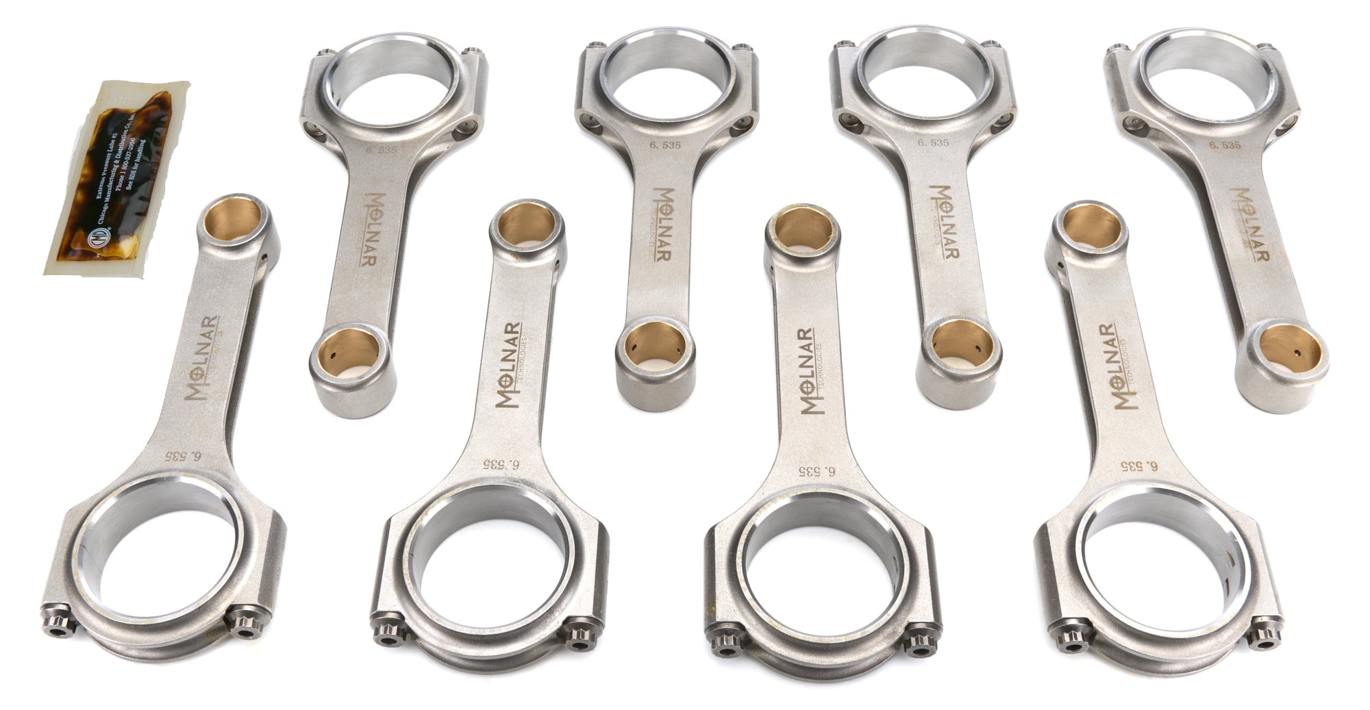 MOLNAR Technologies CH6535VTB8-A H-Beam Connecting Rod Set for Big Block Chevy, 6.535 Inch Length, Billet Steel, 7/16 Inch Cap Screws