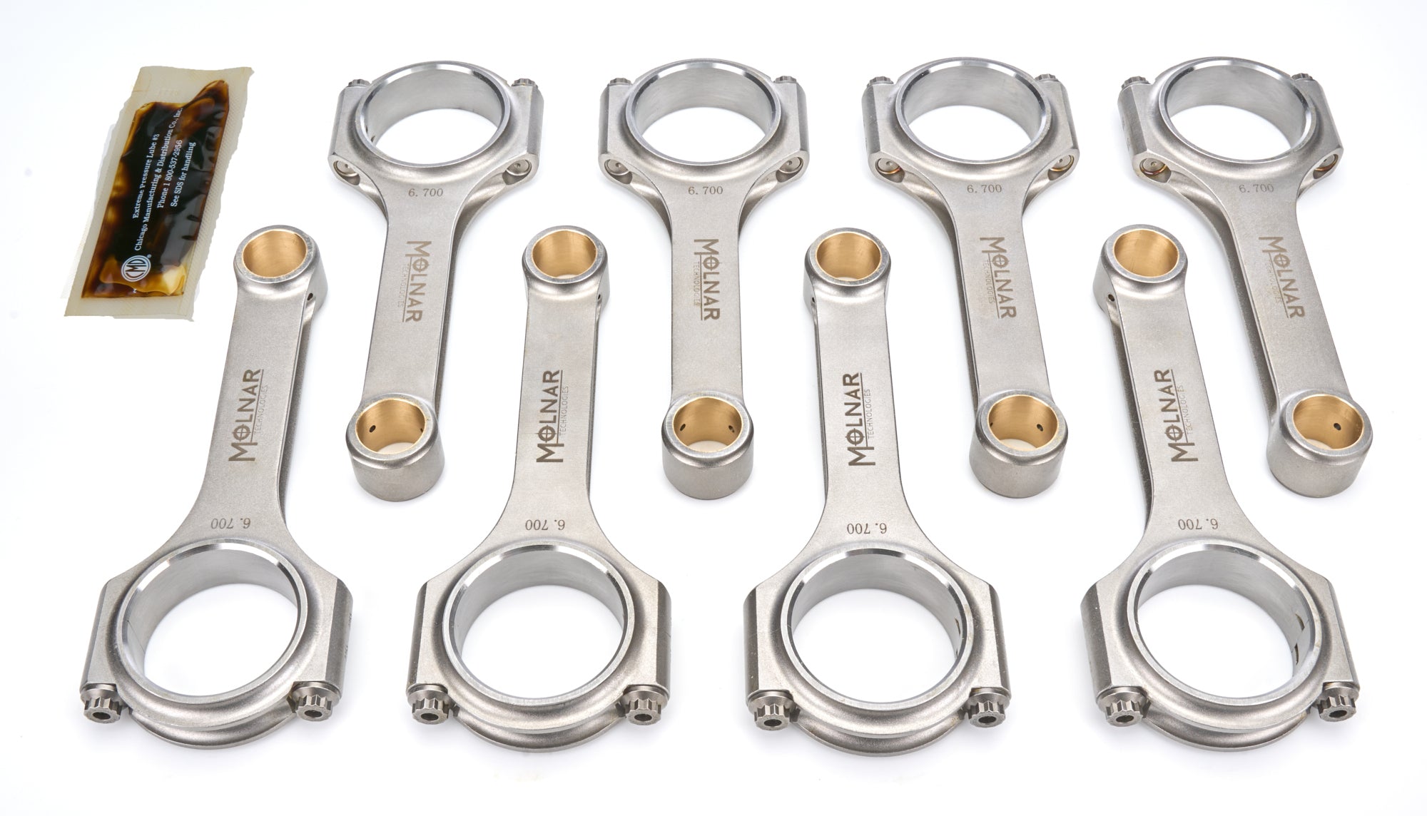MOLNAR Technologies CH6700VTB8-A H-Beam Connecting Rod Set for Big Block Chevy, 6.700 Inch Length, Billet Steel, 7/16 Inch Cap Screws