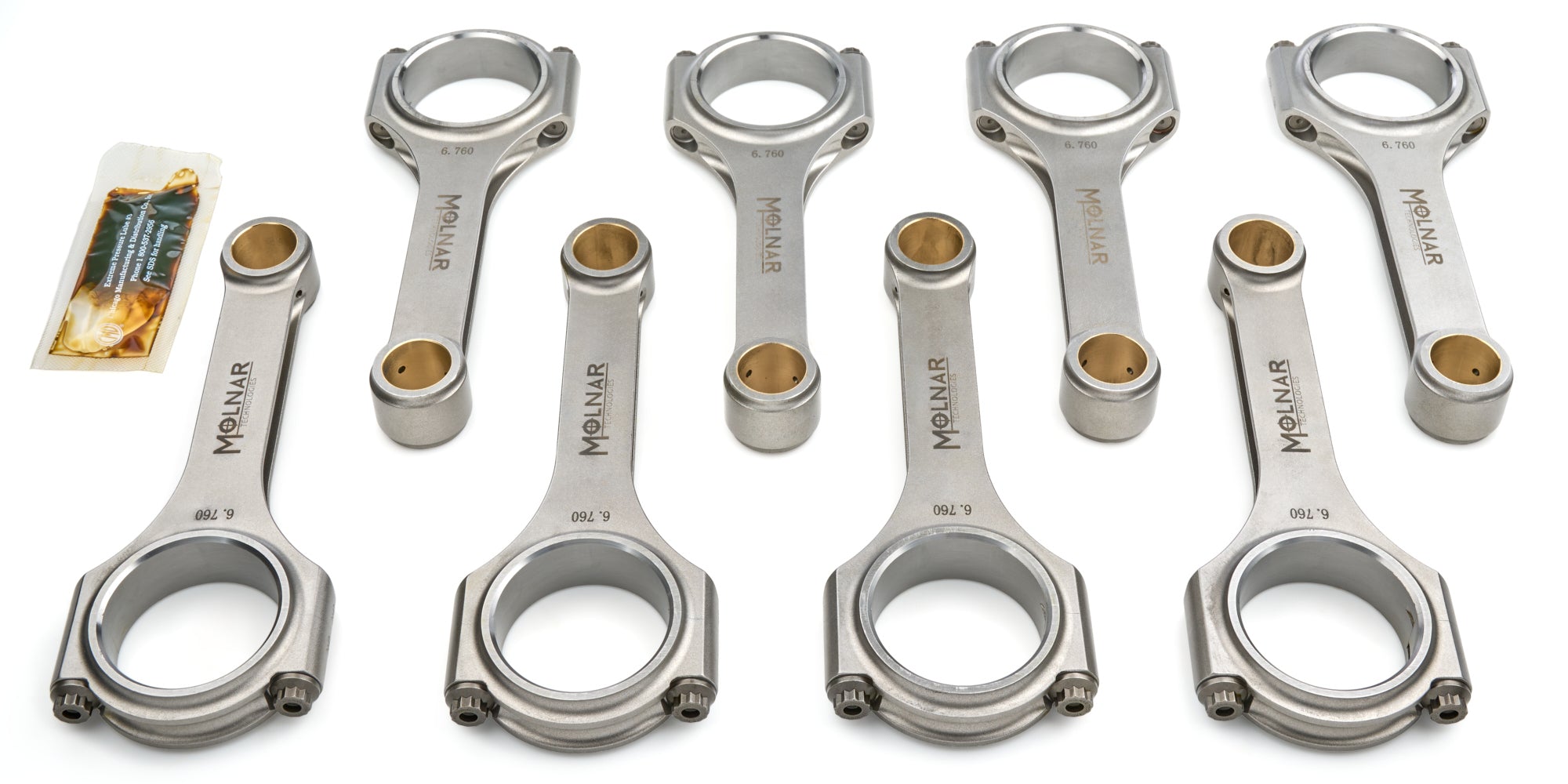 Molnar Technologies CH6760VTB8-A H-Beam Connecting Rod Set for Big Block Chevy, 6.76 Inch Length, Billet Steel