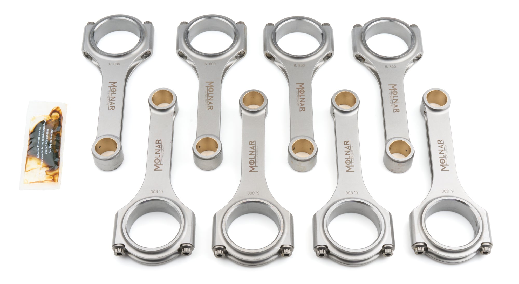 Molnar Technologies CH6800VTB-T8-A H-Beam Connecting Rod Set for Big Block Chevy, 6.8 Inch Length, Billet Steel, 7/16 Inch Cap Screws