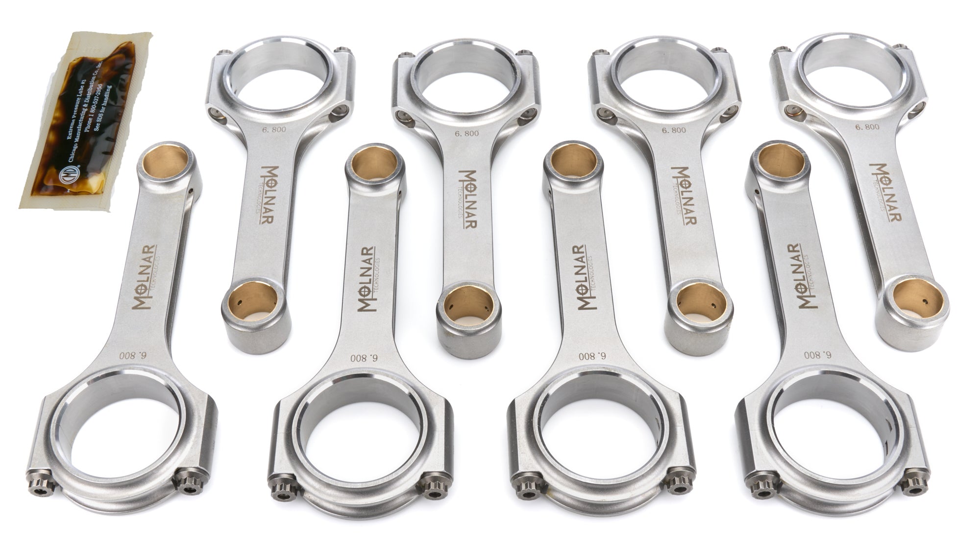 Molnar Technologies CH6800VTB8-A H-Beam Connecting Rod Set for Big Block Chevy, 6.800 Inch Length, Billet Steel, 7/16 Inch Cap Screws