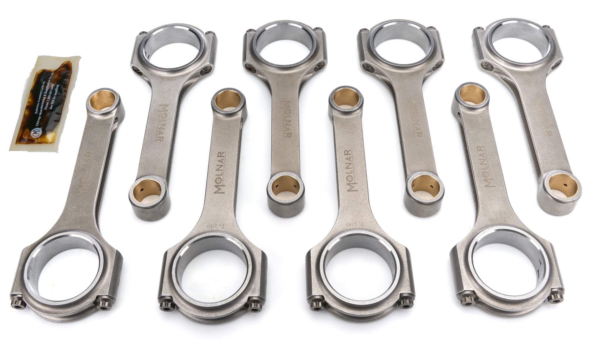 Molnar Technologies CH7100VTB8-A H-Beam Connecting Rod Set for Big Block Chevy, 7.100 Inch Length, Billet Steel