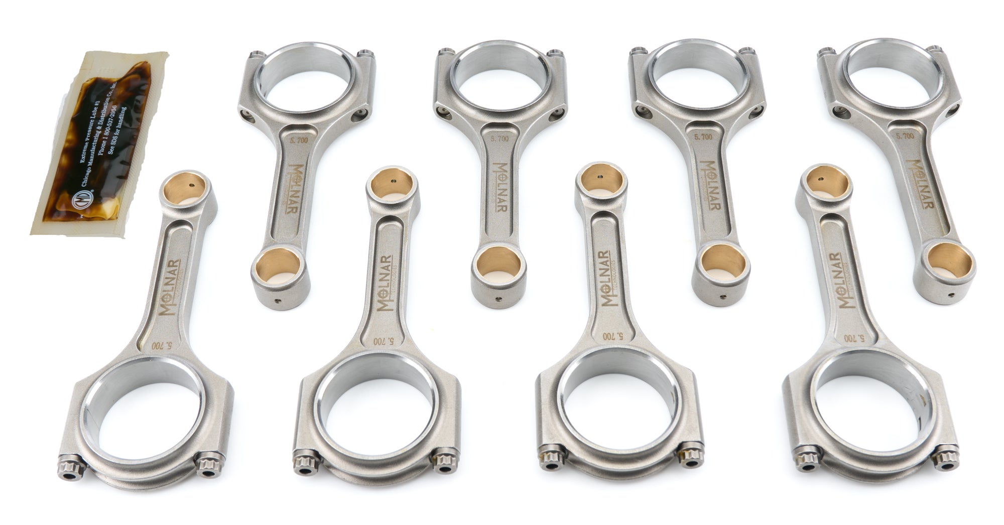 Molnar Technologies CI5700NLB-L8-A 5.700 Inch I-Beam Connecting Rod Set for Small Block Chevy