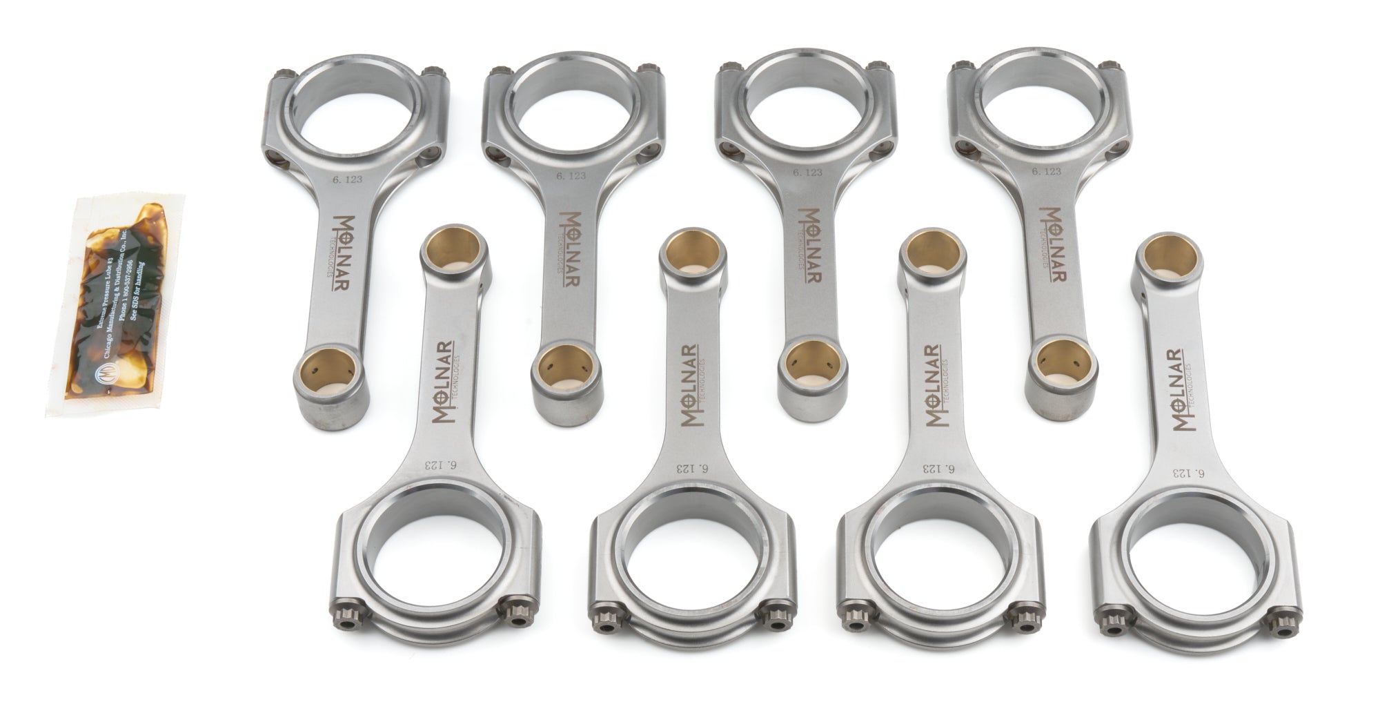 Molnar Technologies DH6123TLB8-A 6.123-Inch H-Beam Connecting Rod Set for Small Block Mopar with 7/16-Inch Cap Screws