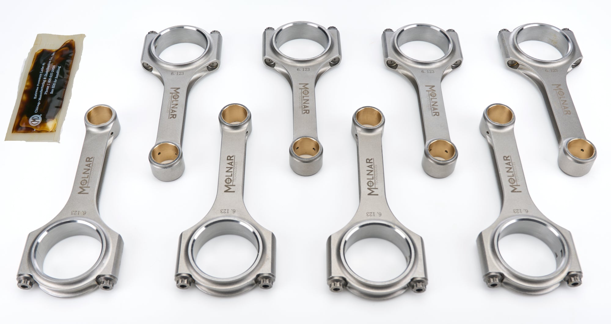 Molnar Technologies DH6123TSB8-A H-Beam Connecting Rod Set for Small Block Mopar, 6.123 Inch Length, Billet Steel, 7/16 Inch Cap Screws