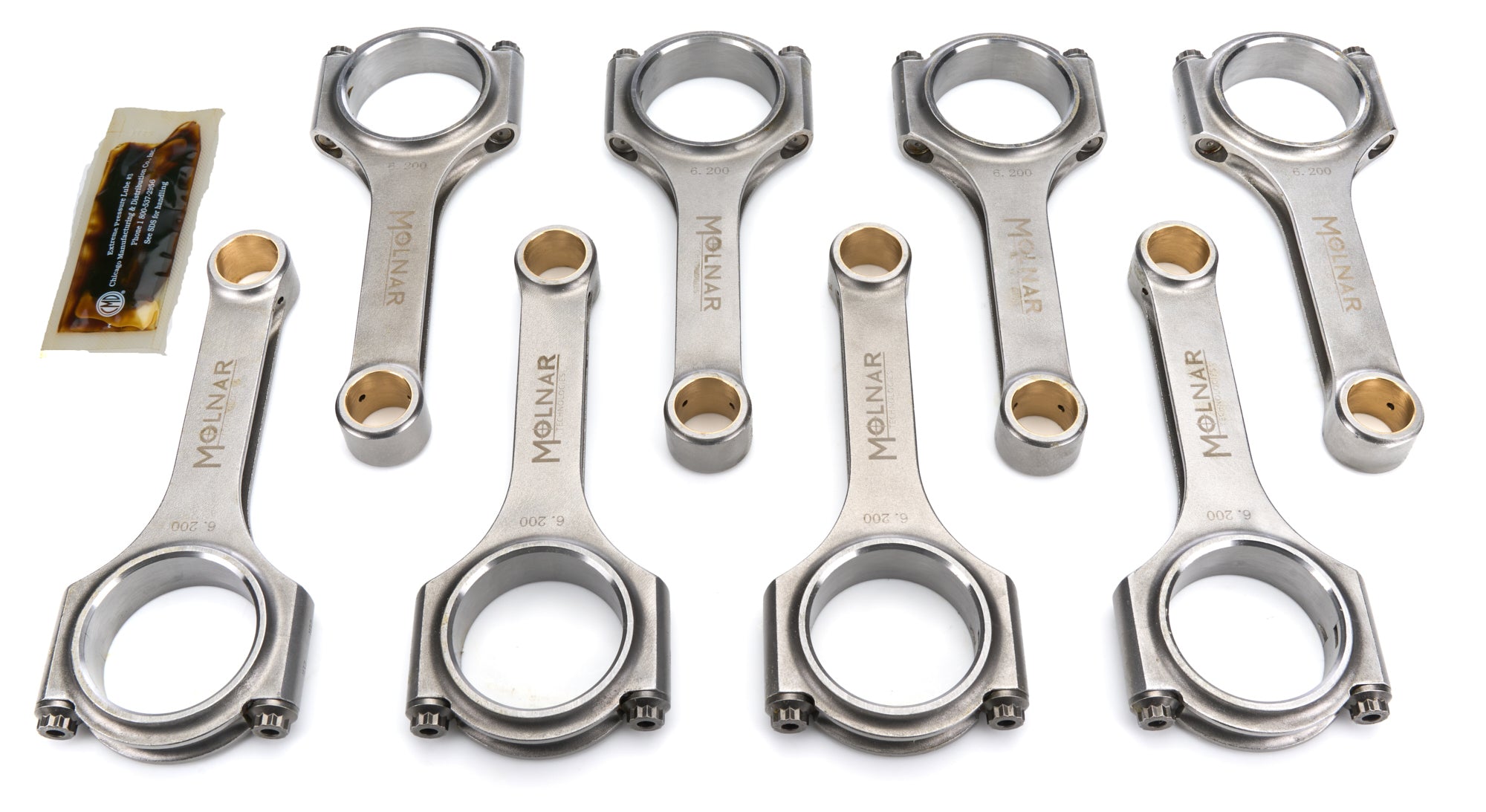 Molnar Technologies DH6200TLB-T8-A H-Beam Connecting Rod Set for Mopar Gen III Hemi, 6.2 Inch Length, Billet Steel, Set of 8
