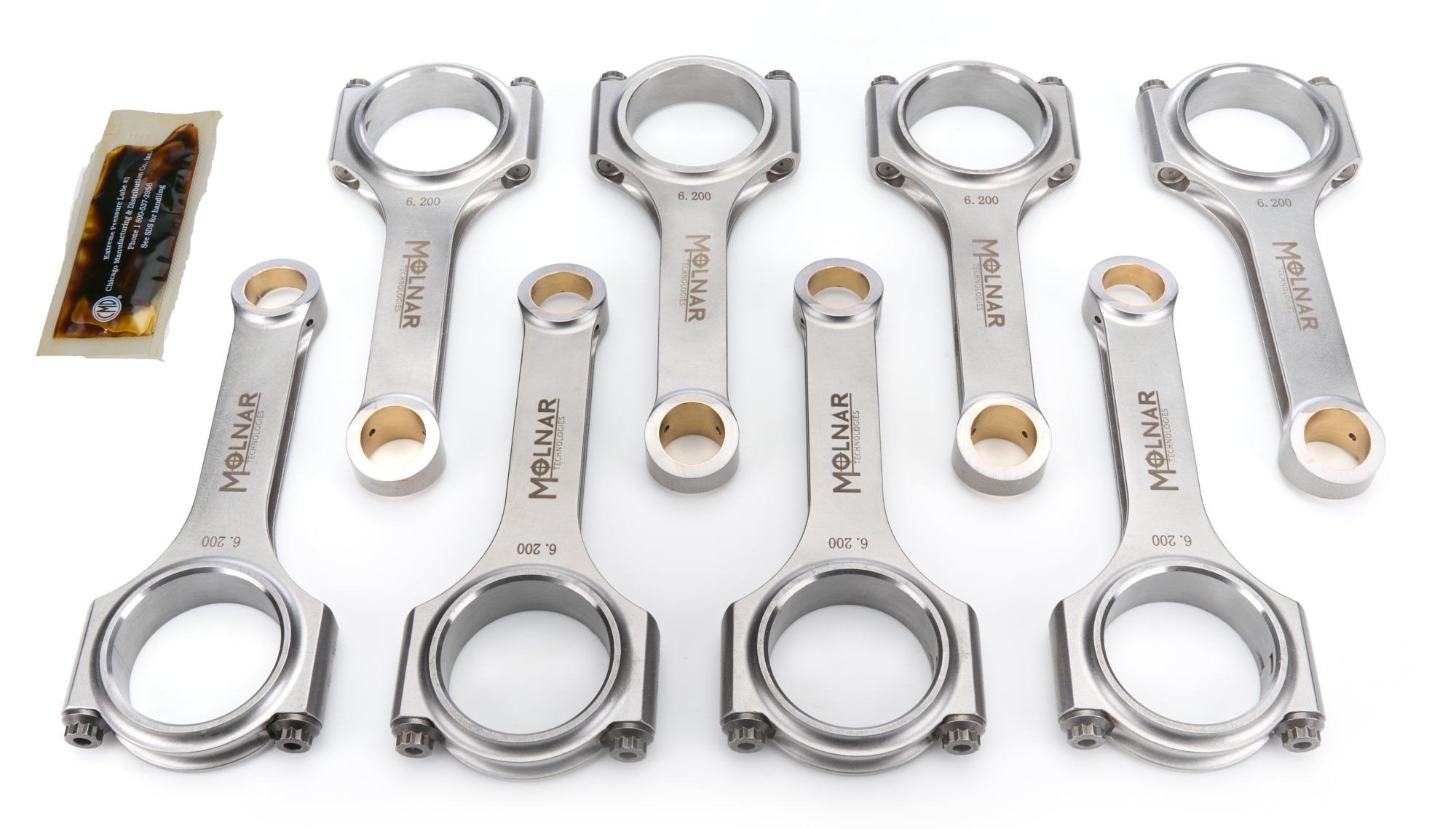 Molnar Technologies DH6200TNB8-A H-Beam Connecting Rod Set for Mopar Gen III Hemi, 6.200 Inch Length, Billet Steel, Set of 8