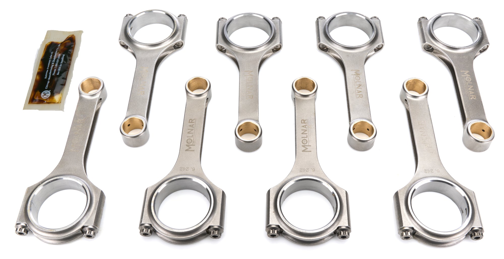 Molnar Technologies DH6242TLB8-A H-Beam Connecting Rod Set for Mopar Gen III Hemi, 6.242 Inch Length, Billet Steel, Set of 8