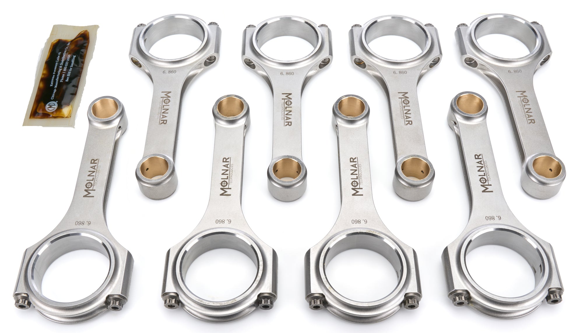 Molnar Technologies DH6860YTB8-A H-Beam Connecting Rod Set for Mopar Gen II Hemi, 6.860 Inch Length, Billet Steel, ARP2000 Bolts