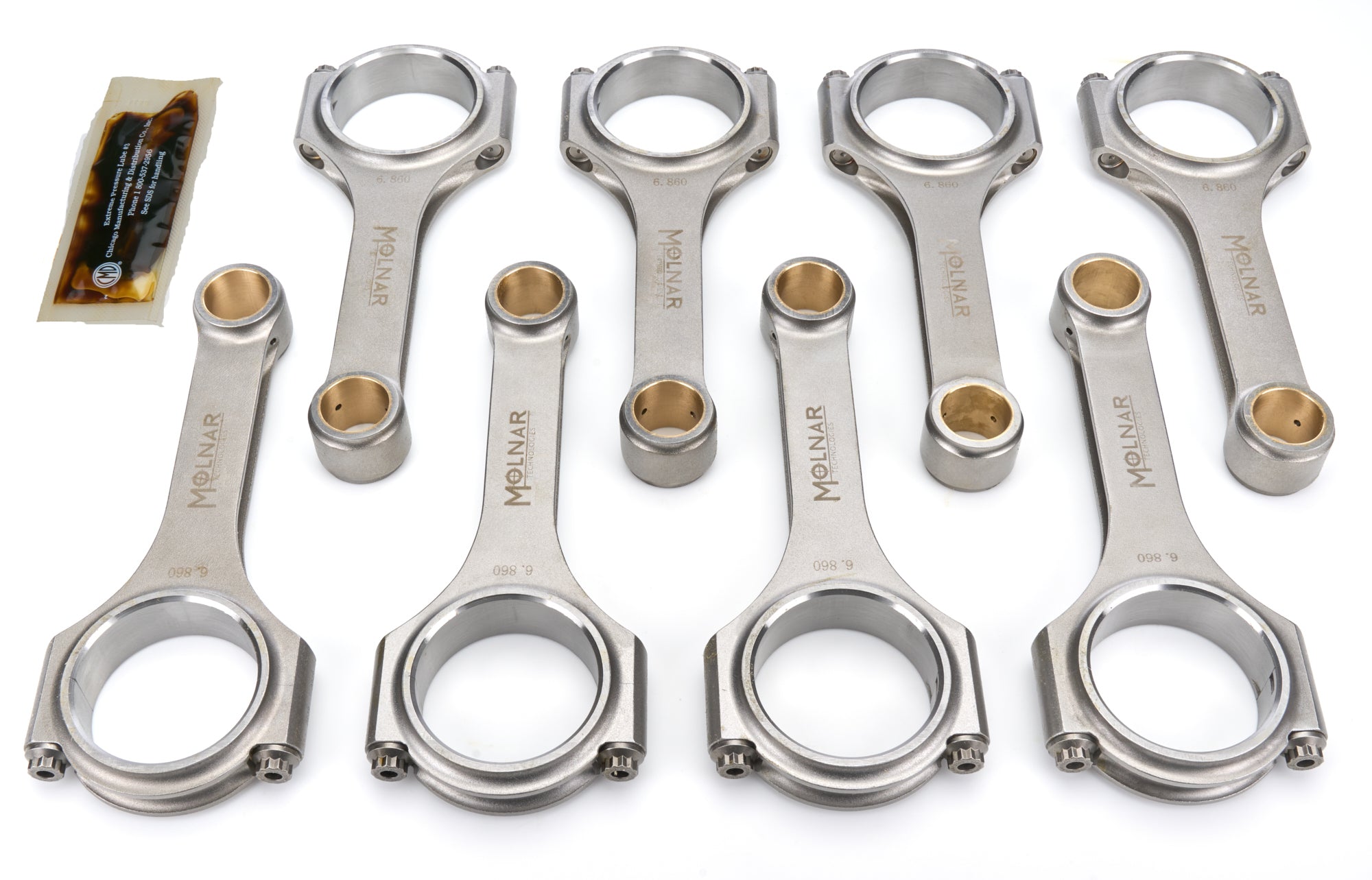 Molnar Technologies DH6860YVB8-A H-Beam Connecting Rod Set for Mopar B and RB-Series Engines, 6.860 Inches Length, Billet Steel with ARP2000 Bolts
