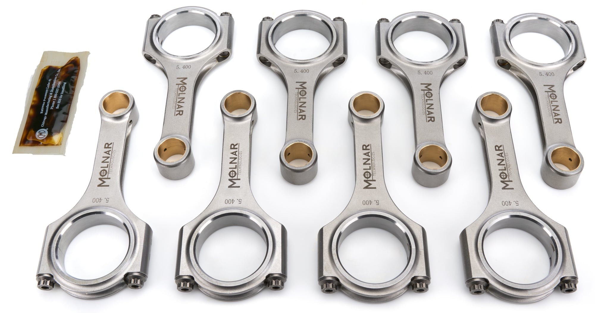 Molnar Technologies FH5400NLB-T8-A 5.400 Inch H-Beam Connecting Rod Set for Small Block Ford