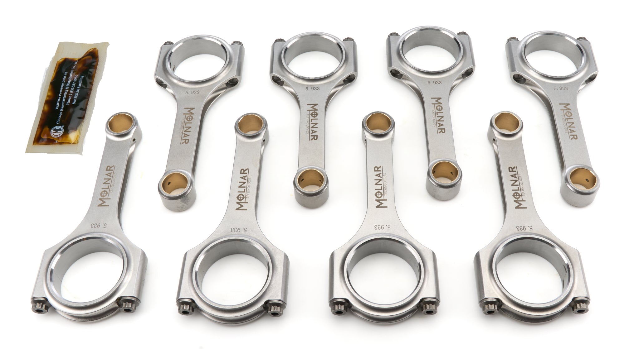 Molnar Technologies FH5933RFB-T8-A H Beam Connecting Rod Set for Ford 4.6L Modular Engine, 5.933 Inch Length, Billet Steel, ARP2000 Bolts