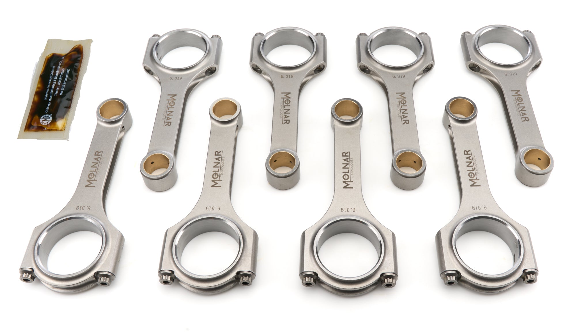 Molnar Technologies FH6319RTB-T8-A H Beam Connecting Rod Set for Ford 7.3L Godzilla with 6.319 Inch Length and ARP2000 Bolts