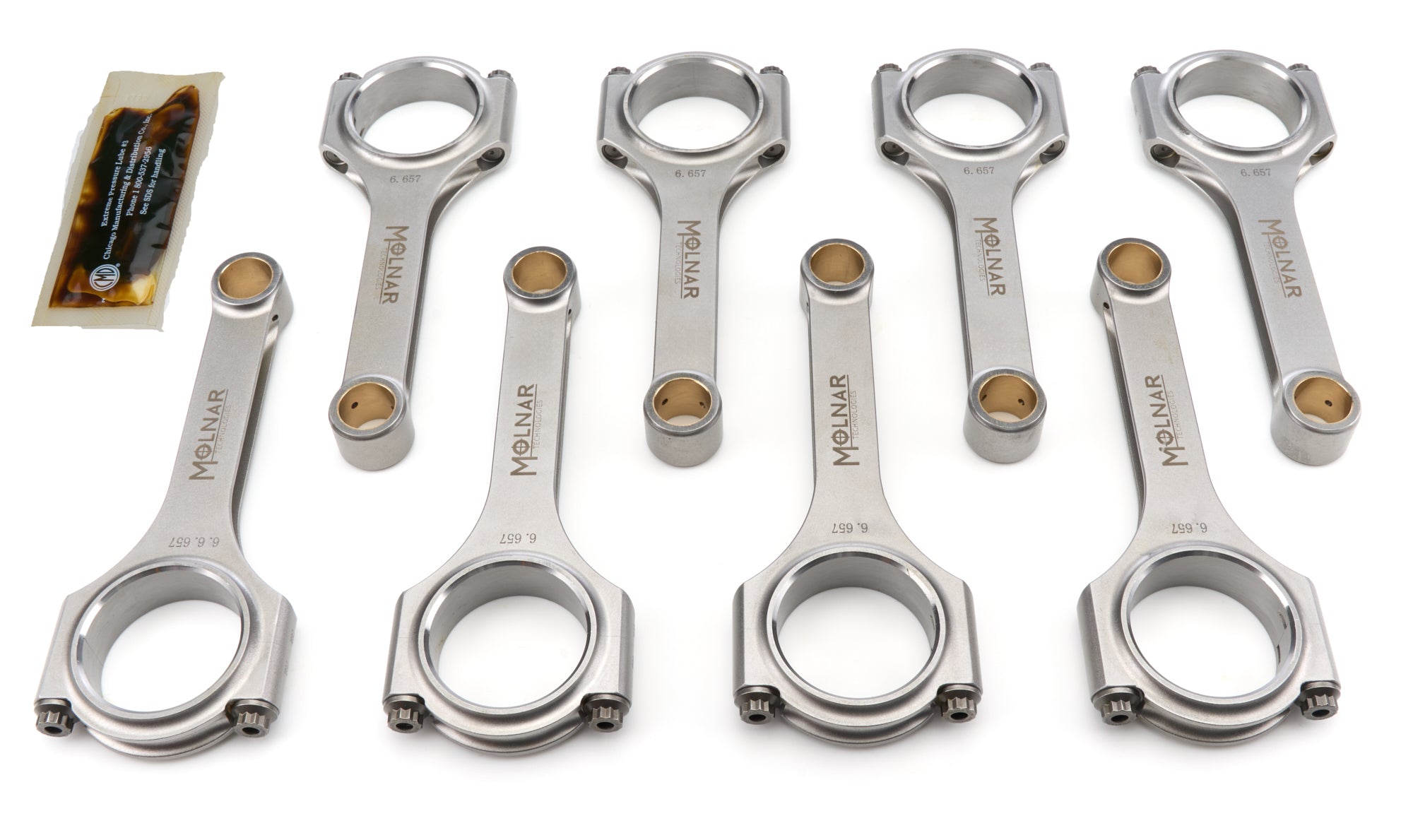 Molnar Technologies FH6657RFB-T8-A 6.657 Inch H-Beam Connecting Rod Set for Ford Modular 5.4L Engine with ARP2000 Bolts