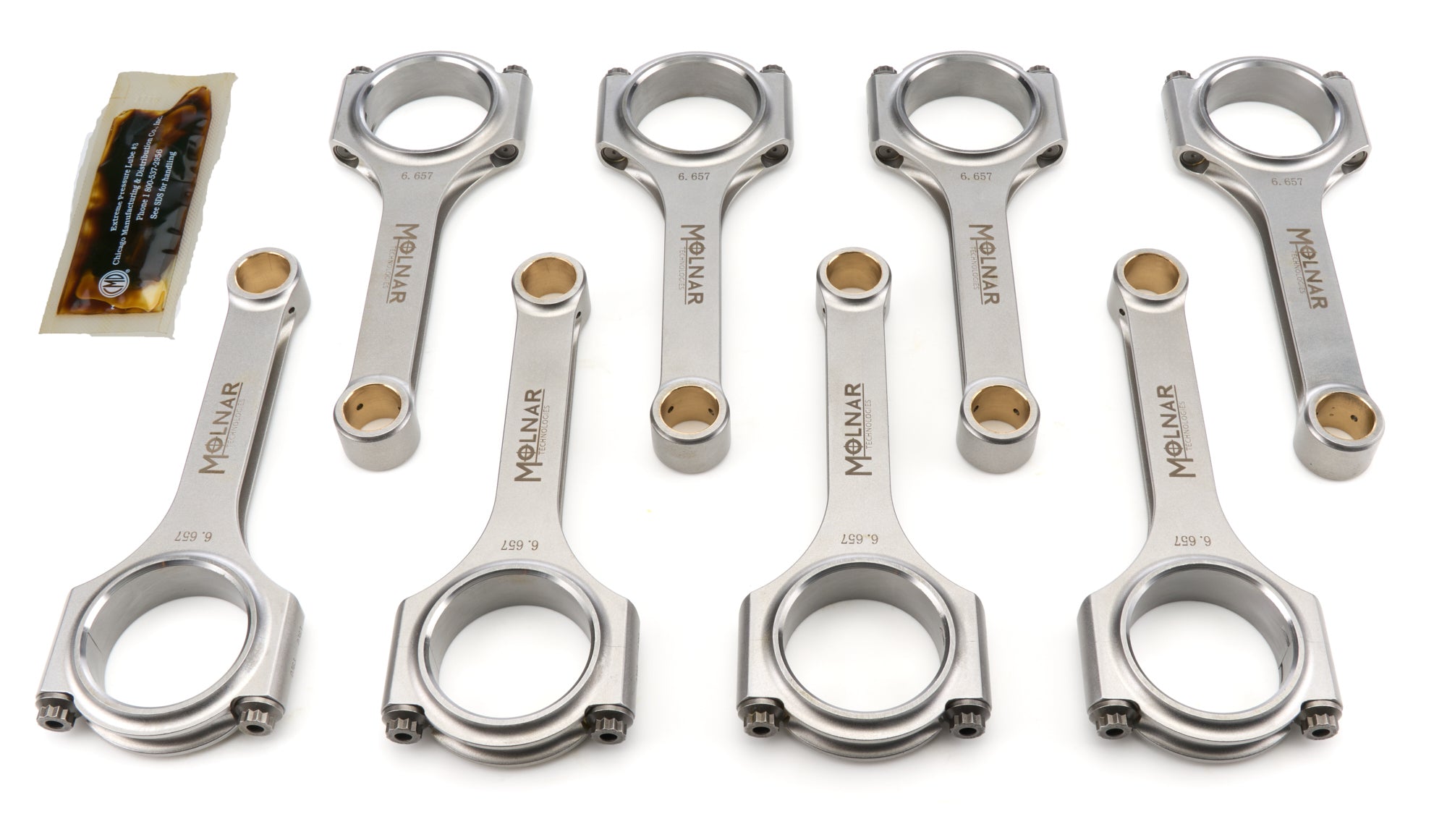 Molnar Technologies FH6657RFB8-A H Beam Connecting Rod Set for Ford 5.4L Modular Engines with 6.657 Inch Length and ARP2000 Bolts