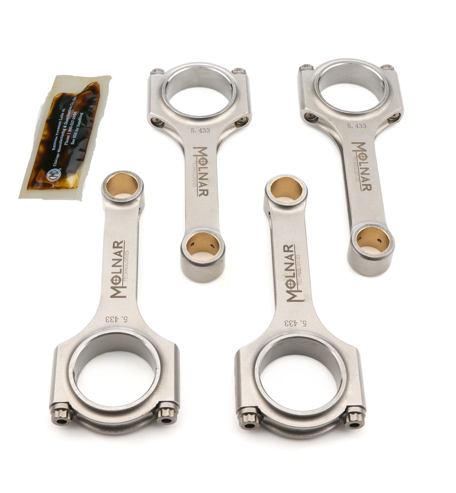 Molnar Technologies HH5433CEB4-A H-Beam Connecting Rod Set for Honda B-Series Engines, 5.43 Inch Length, Billet Steel, ARP2000 Bolts