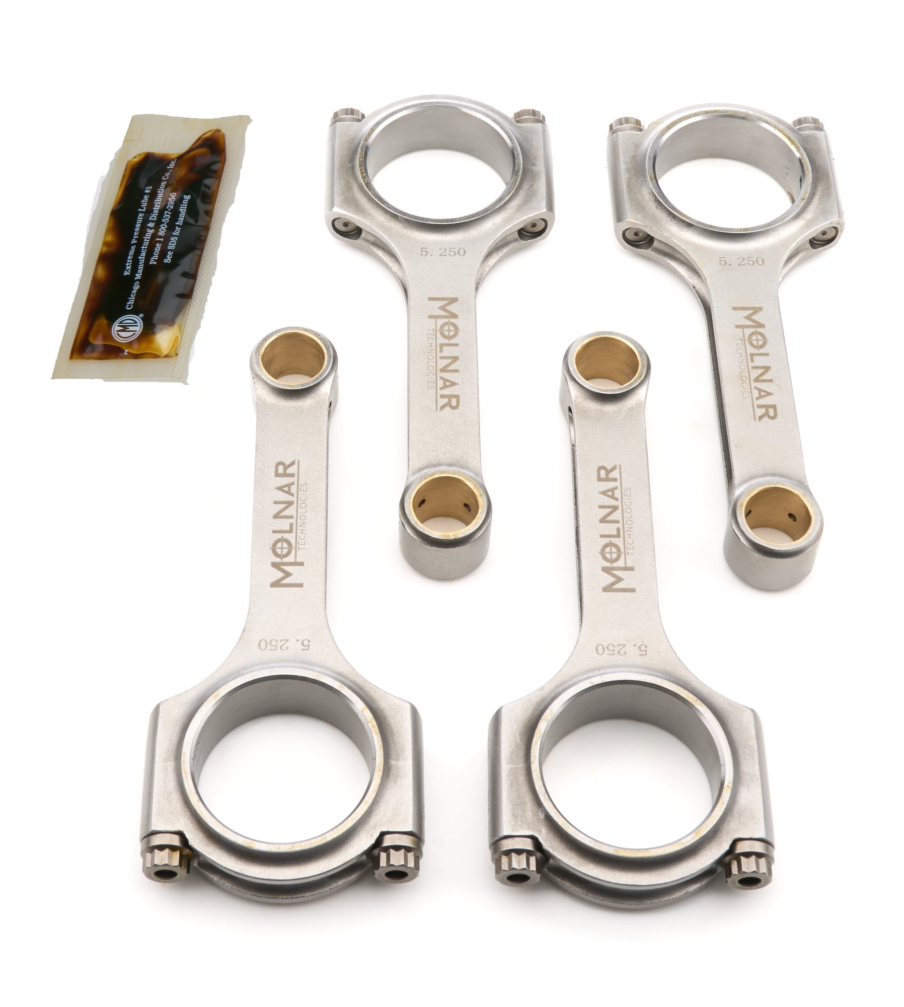 Molnar Technologies MH5250CBB4-A H-Beam Connecting Rod Set for Mitsubishi 4G93, 5.250 Inch Length, Billet Steel