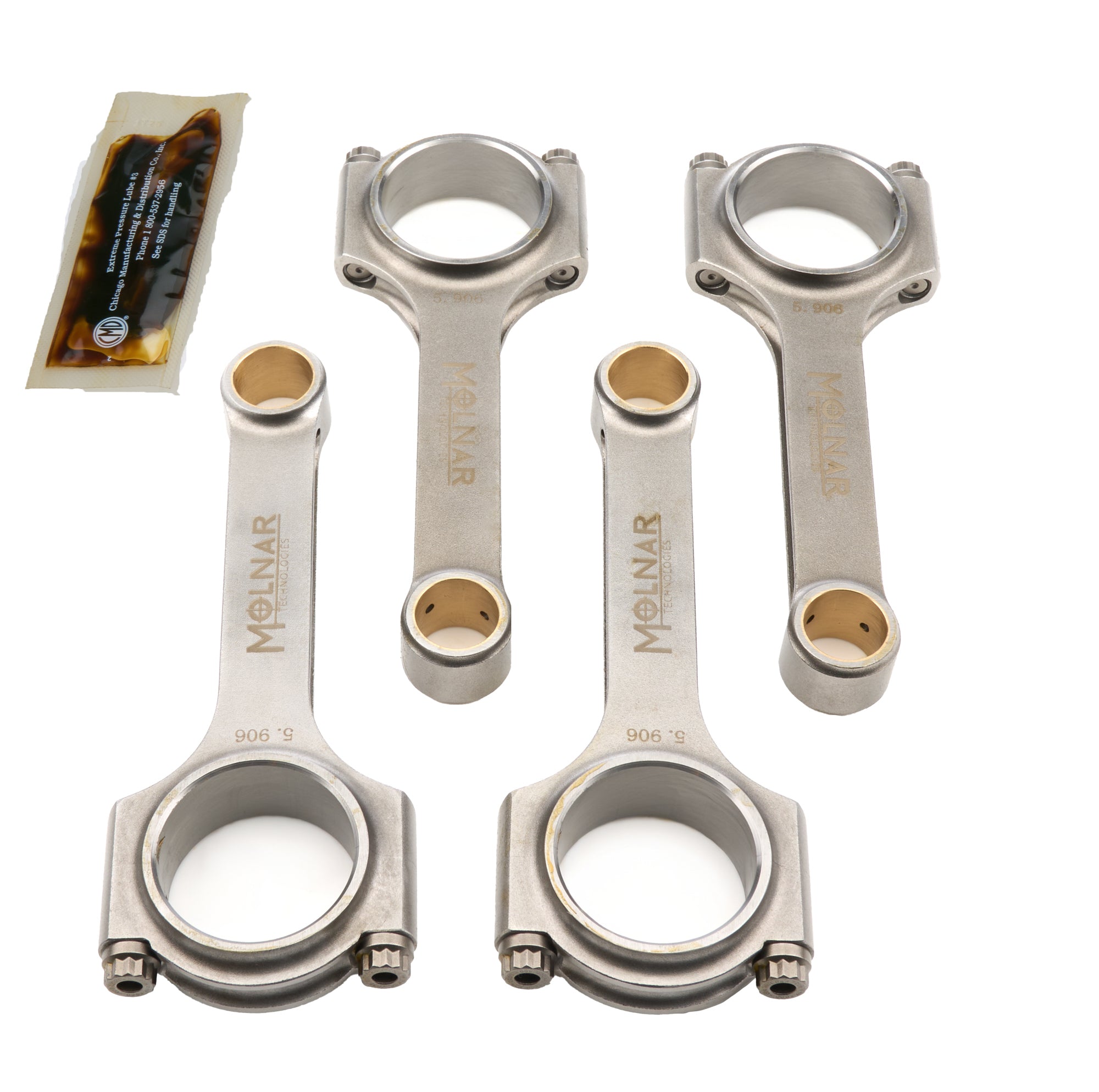 Molnar Technologies MH5906CFB4-A H-Beam Connecting Rod Set for Mitsubishi 4G63 Gen 2, 5.906 Inch Length, Billet Steel, Bushed, 3/8 Inch Cap Screws