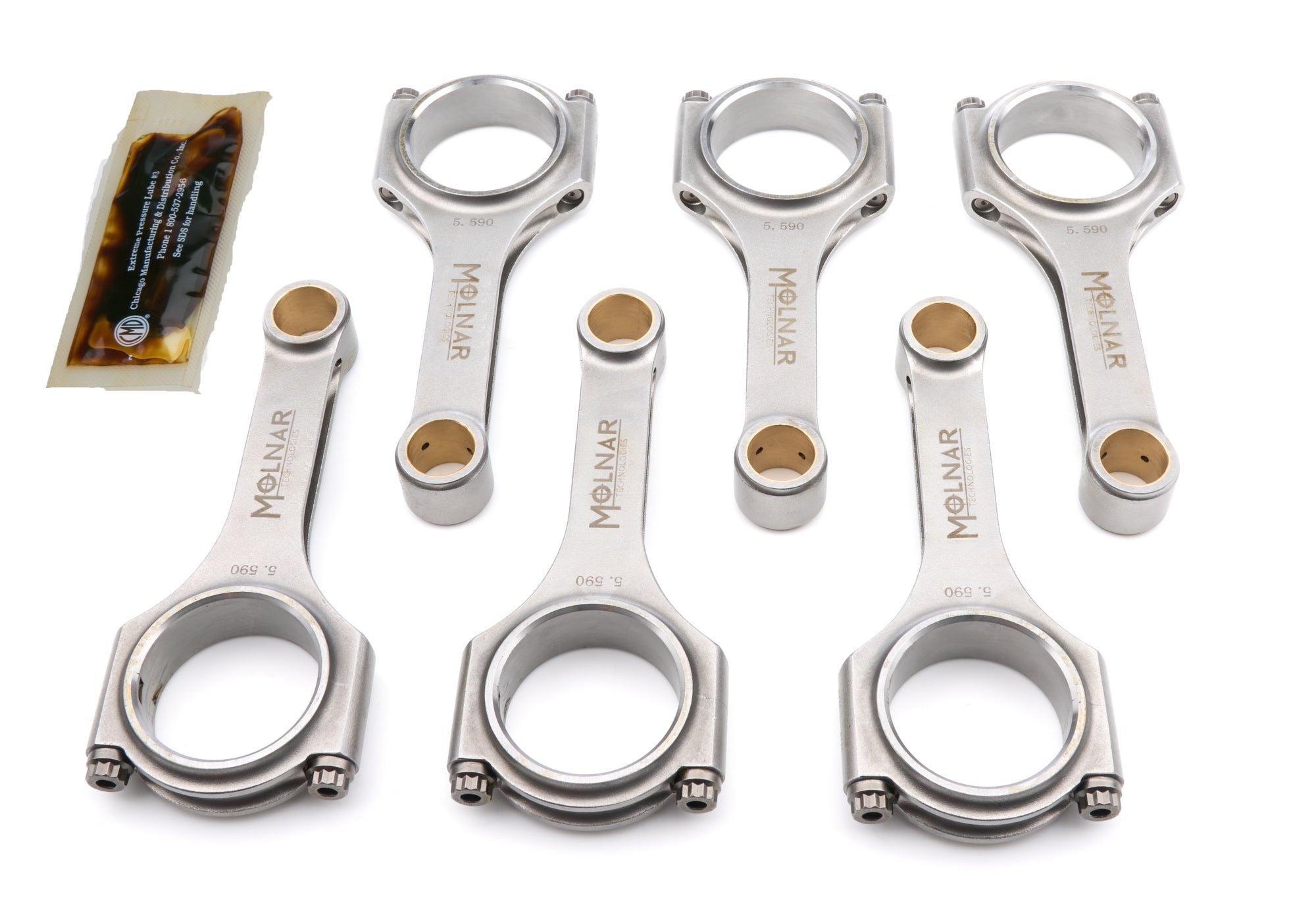 Molnar Technologies 5590MFB-T6-A H-Beam Connecting Rod Set for Toyota 2JZ-GTE Turbo, 5.590 Inch Length, Billet Steel