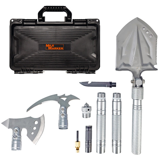Mile Marker Multi-Functional Tool Kit with Axe, Shovel, and Pick Axe in Storage Case