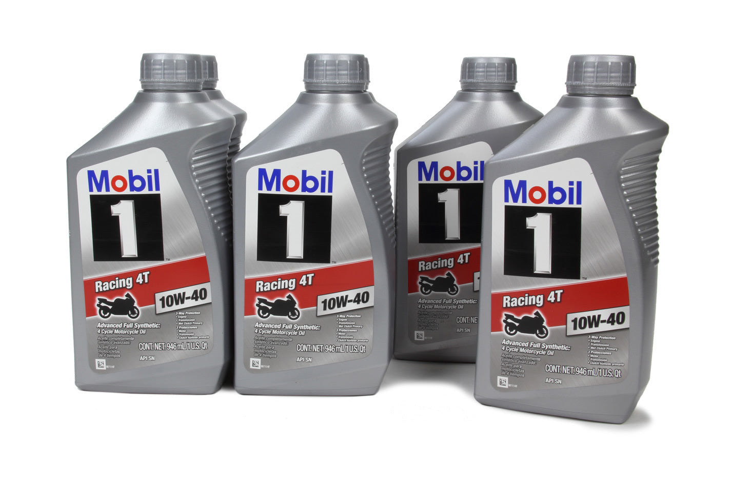Mobil 1 124245 Racing 4T 10W40 Synthetic Motorcycle Oil, 1 Quart Bottle, Set of 6