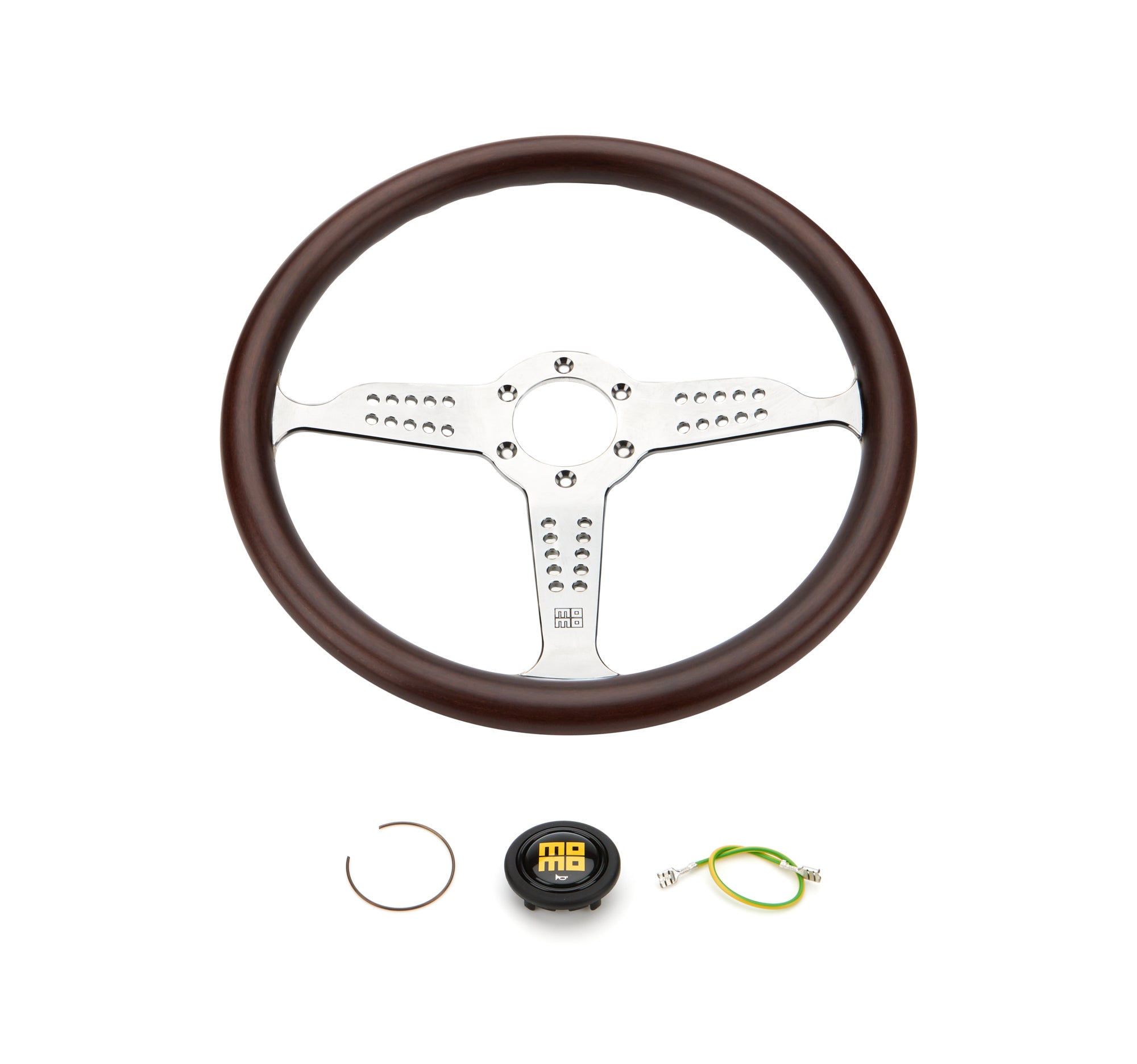 MOMO Automotive Accessories GRA35WD0P Super Grand Prix Steering Wheel with Mahogany Wood Grip and Polished Aluminum Finish