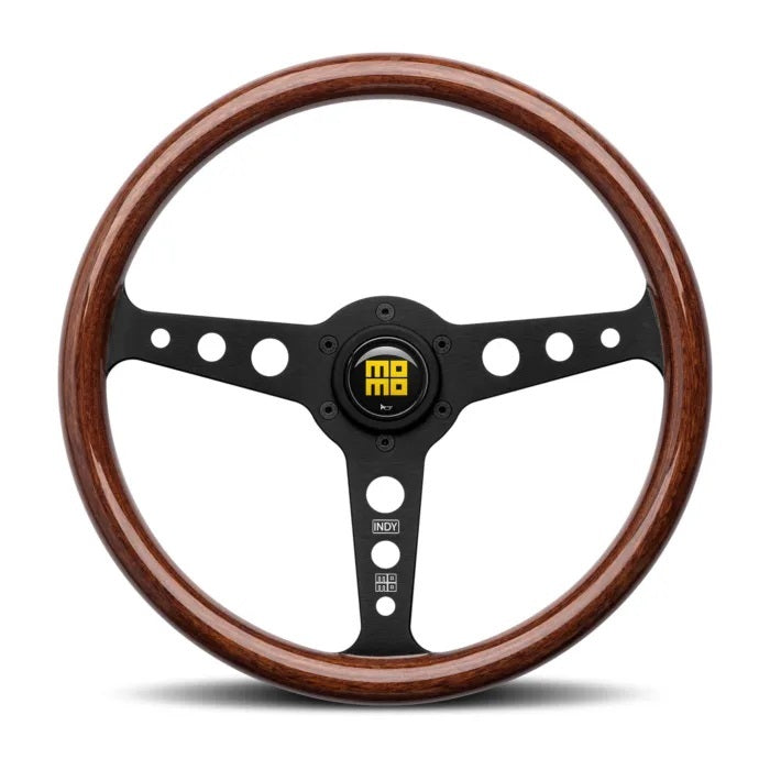 MOMO Automotive Accessories Indy 3 Steering Wheel 350mm Diameter Mahogany Wood Grip with Aluminum Black Anodized Finish